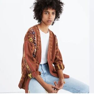 Madewell Embroidered Kimono Shirttail Wrap Jacket- XL Earthy
